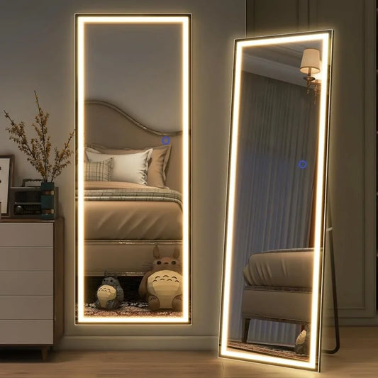 LED Mirror 63"X 16" Full Length Standing Mirror Large Rectangle Mirrors 3 Colors Dimmable Lighting, Stepless Dimming - White