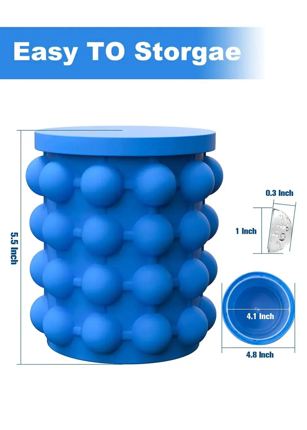 1Pc 12.8X10X14Cm/5.12X4X5.6Inch Silicone Ice Bucket Ice Maker,Blue Space Saving Ice Cube Maker Bucket,Medium Ice Buckets