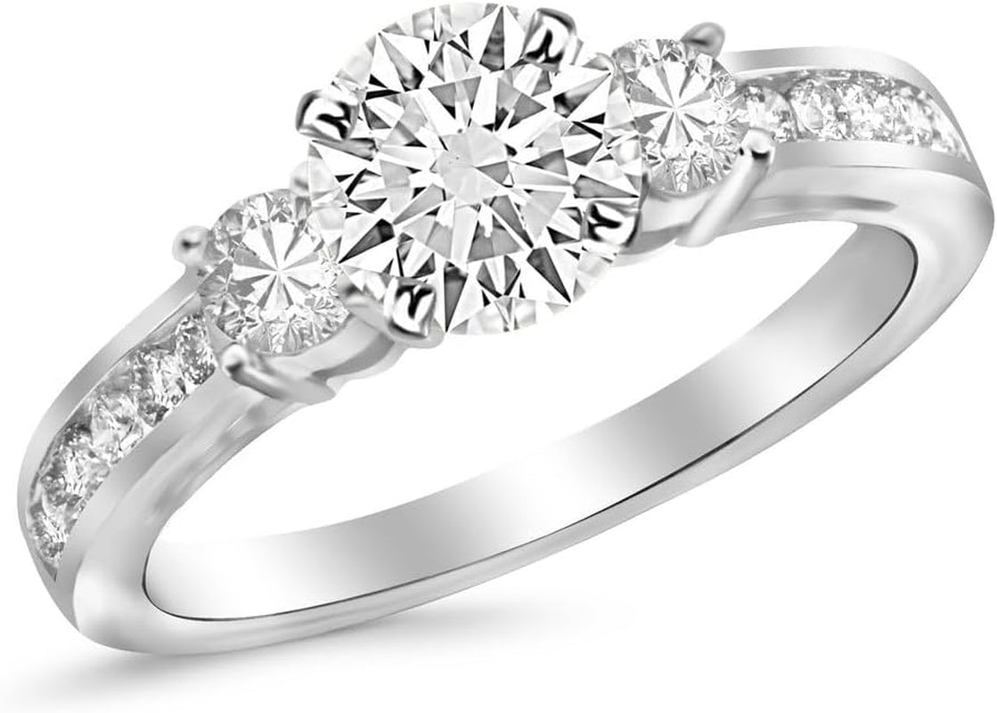 1.05 Carat T.W. round Channel Set 3 Three Stone Diamond Engagement Ring K VS1-VS2 Clarity Center Stones.