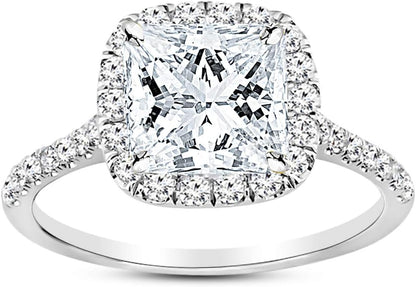 1 Carat 14K White Gold Halo GIA Certified Princess Cut Diamond Engagement Ring (0.5 Ct G Color SI2 Clarity Center Stone)