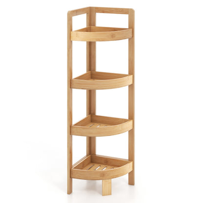 4 Tier Bamboo Corner Shelf Corner Freestanding Storage Organizer Shelving Unit for Bathroom